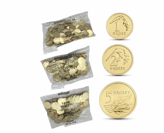 1 gr grosz 2 grosze 5 groszy – 2024 – 3X Woreczek Menniczy – Worek Saszetka